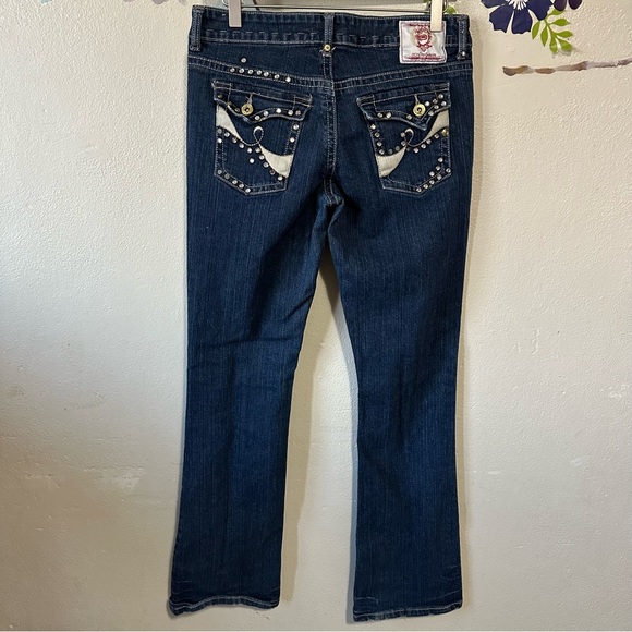 Echo Red Bootleg Regular Jeans Bling Bejeweled Rhinestone Size 29/9 R - Picture 2 of 13